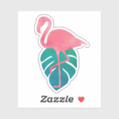 Flamingo Tropical Leaves Waterverf Sticker (Vel)