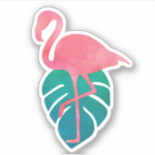 Flamingo Tropical Leaves Waterverf Sticker (Voorkant)
