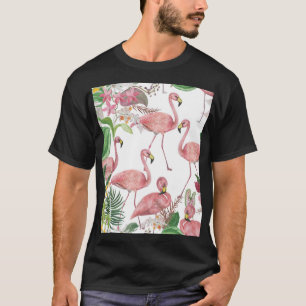 Flamingo Tropical Leaves Waterverf T-shirt