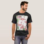 Flamingo Tropical Leaves Waterverf T-shirt (Voorkant volledig)