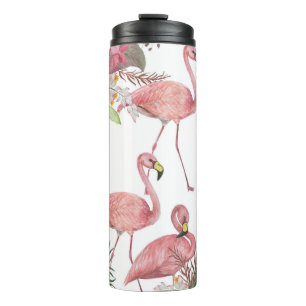 Flamingo Tropical Leaves Waterverf Thermosbeker