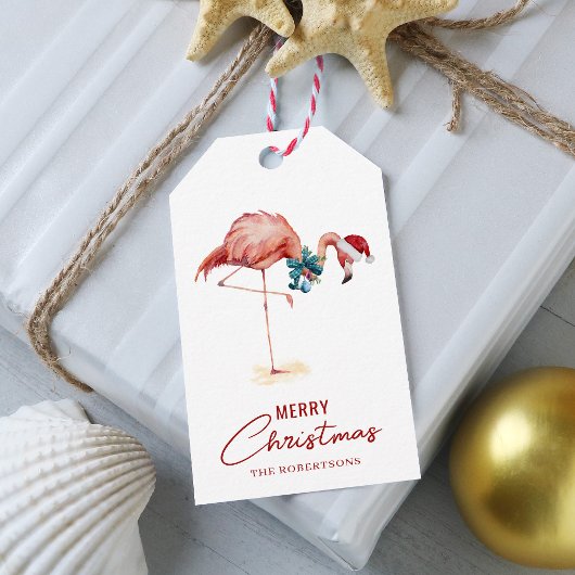 Flamingo Tropical Merry Christmas Cadeaulabel