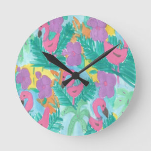 Flamingo Tropical Oerwoud Patroon Ronde Klok