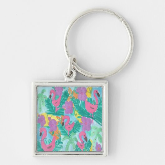 Flamingo Tropical Oerwoud Pattern Sleutelhanger (Voorkant)
