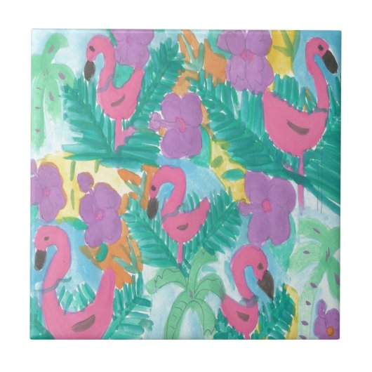 Flamingo Tropical Oerwoud Pattern Tegeltje (Voorkant)