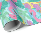 Flamingo Tropical Oerwoud Print Cadeaupapier (Rol Hoek)