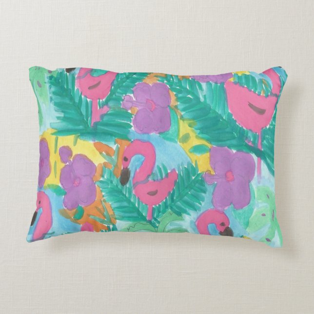 Flamingo Tropical Oerwoud Print Decoratief Kussen (Achterkant)