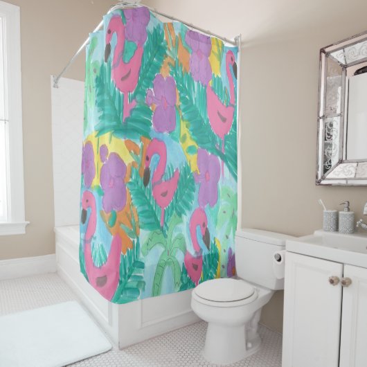 Flamingo Tropical Oerwoud Shower Curtain Douchegordijn (In situ)