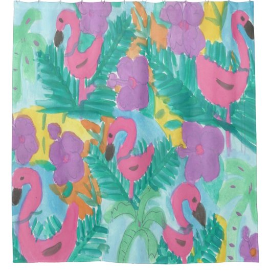 Flamingo Tropical Oerwoud Shower Curtain Douchegordijn (Voorkant)