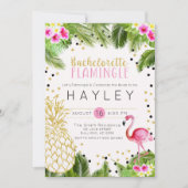 Flamingo Tropical Pineapple Bachelorette Invite Kaart (Voorkant)