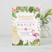 Flamingo Tropical Pineapple Bachelorette Invite Kaart (Staand voorkant)