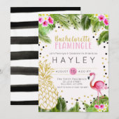 Flamingo Tropical Pineapple Bachelorette Invite Kaart (Voorkant / Achterkant)