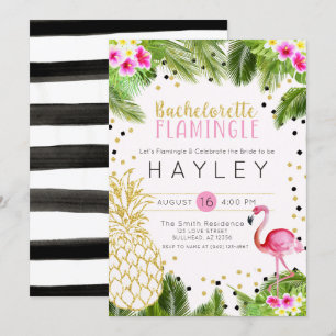 Flamingo Tropical Pineapple Bachelorette Invite Kaart