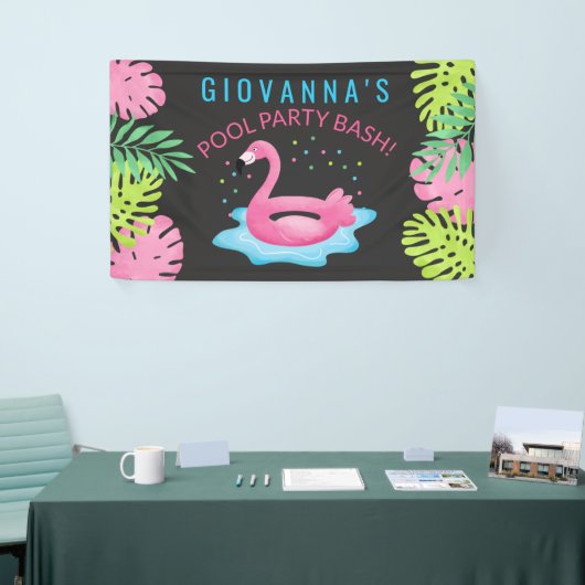 Flamingo Tropical Pool Party Bash Birthday Banner (Beurs)