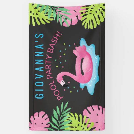 Flamingo Tropical Pool Party Bash Birthday Banner (Verticaal)
