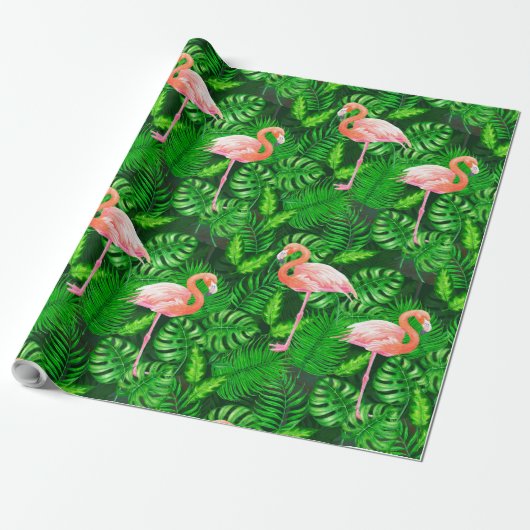 Flamingo tropical watercolor cadeaupapier (Uitgerold)