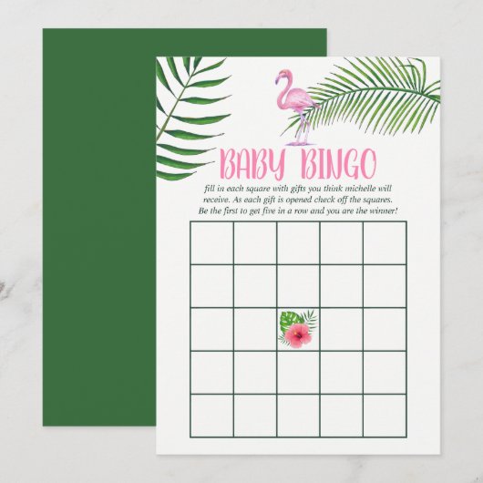 Flamingo Tropical Waterverf Baby shower Bingo Kaart (Voorkant / Achterkant)