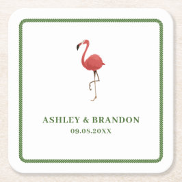 Flamingo Tropics Beach Coastal Retro Wedding Kartonnen Onderzetters