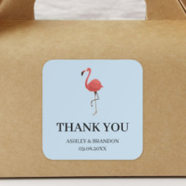 Flamingo Tropics Blue and Pink Wedding Thank You Vierkante Sticker