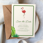 Flamingo Tropics Coastal Wedding Save the Date Kaart<br><div class="desc">Announce your celebration in tropical style with this Flamingo Tropics Coastal Wedding Save the Date Invitation. Featuring a playful pink flamingo and fresh coastal-inspired details, this design captures the relaxed charm of a beach or island wedding. Perfect for seaside ceremonies, destination weddings, and tropical celebrations, this save the date sets...</div>