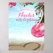 Flamingo Tropics Hibiscus Pink Chic Party Banner Poster (Voorkant)