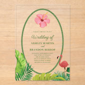 Flamingo Tropics Retro Wedding Acrylic Invitation Acryl Uitnodigingen (Voorkant)