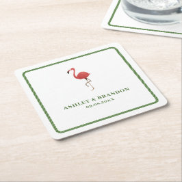 Flamingo Tropics Strand Kust Retro Bruiloft Kartonnen Onderzetters