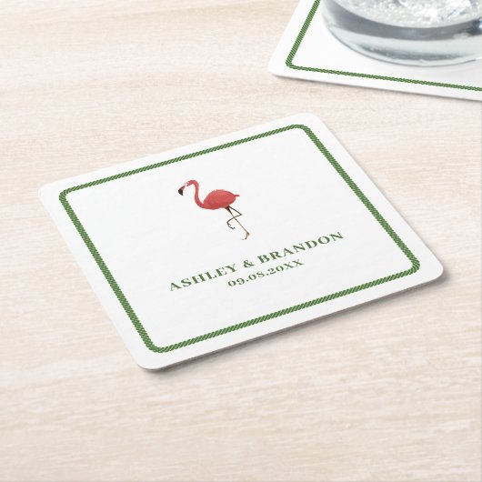 Flamingo Tropics Strand Kust Retro Bruiloft Kartonnen Onderzetters (Schuin)