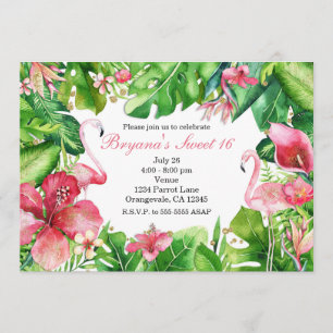 Flamingo Tropics Summer Birthday Party Invitations Kaart