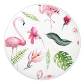 Flamingo Tropics Summer Island Chic Hibiscus Pink Keramische Knop (Voorkant)
