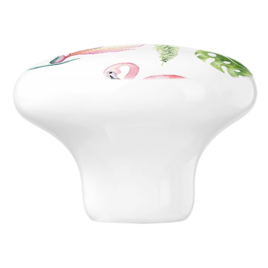 Flamingo Tropics Summer Island Chic Hibiscus Pink Keramische Knop (Zijkant)