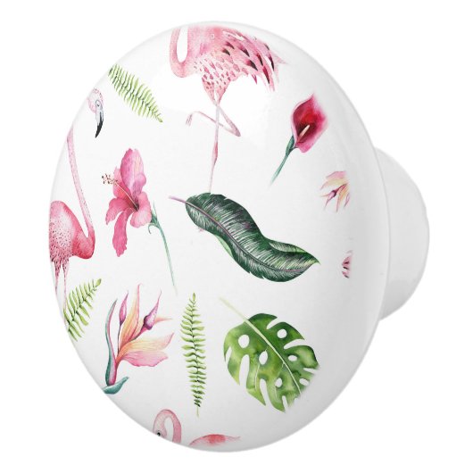 Flamingo Tropics Summer Island Chic Hibiscus Pink Keramische Knop (Rechts)