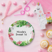 Flamingo Tropics Zomer Verjaardagsfeest Elegant Papieren Bordje (Feest)