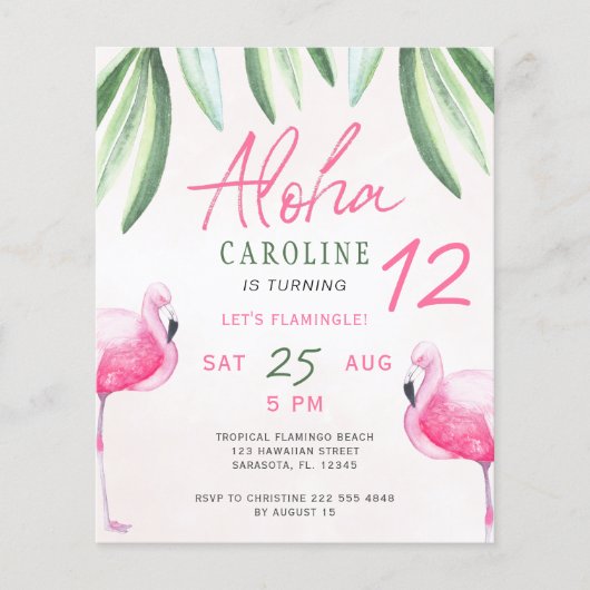 Flamingo tropisch Aloha kinderbudget verjaardagsfe Flyer (Voorkant)