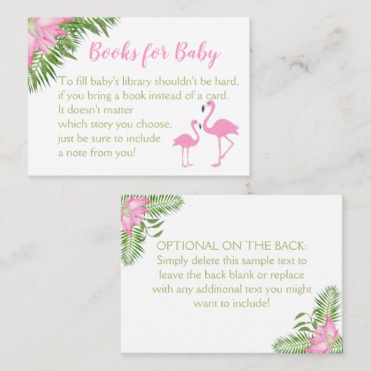Flamingo Tropisch Baby shower Boek Aanvraag Kaart Plaatskaartje (Voorkant / Achterkant)