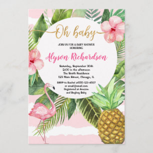 Flamingo tropisch baby shower meisje, hawaiian lua kaart