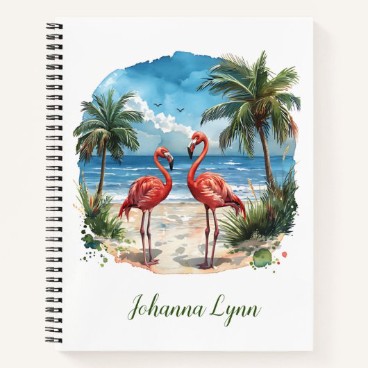 Flamingo Tropisch Eiland Notitieboek Strand Palmbo (Voorkant)