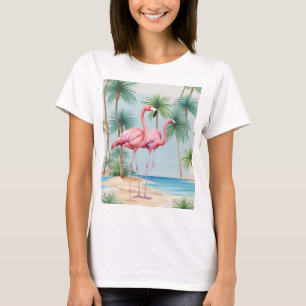 Flamingo Tropisch Eiland Tshirt Strand Palmbomen