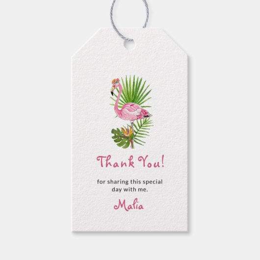 Flamingo & tropisch gebladerte Dank je Cadeaulabel (Voorkant)