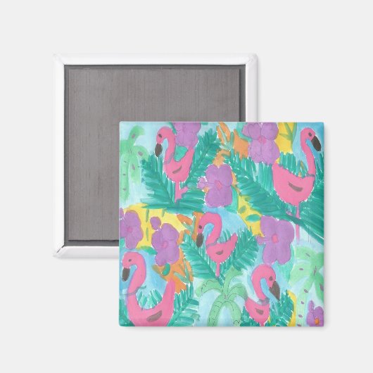 Flamingo Tropisch Jungle Patroon Magneet (Voorkant / Achterkant)