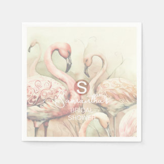 Flamingo Tropisch Monogram Bruiloft Bruidsfeest  Servet