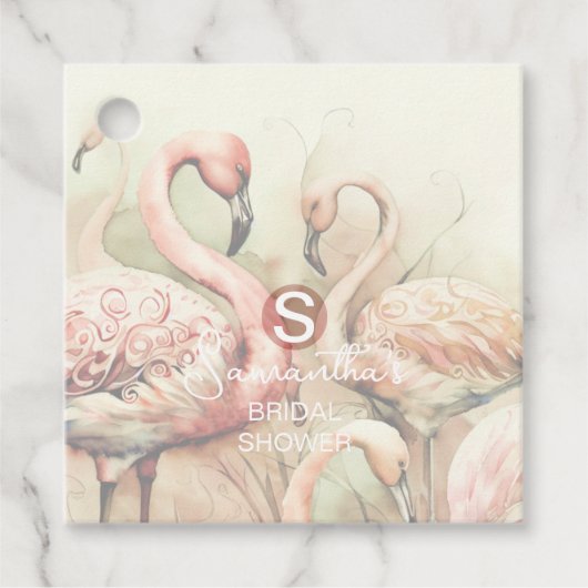 Flamingo Tropisch Monogram Bruiloft Feest Bedankjes Labels (Voorkant)