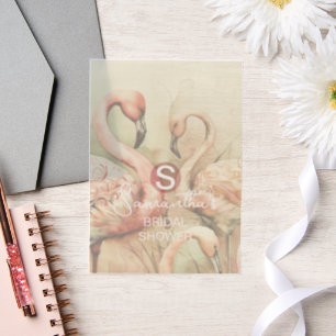 Flamingo Tropisch Monogram Bruiloft Feest Vellum Uitnodigingen