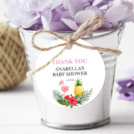 Flamingo Tropisch Roze Baby shower Bedankjes Labels
