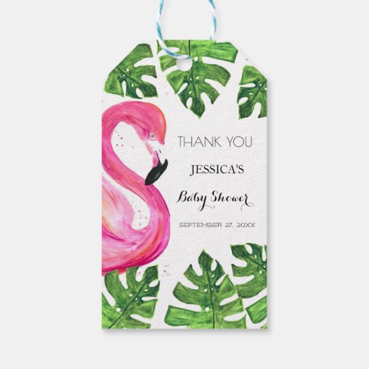 Flamingo Tropisch Roze Baby shower Feestgunst Cadeaulabel (Achterkant)