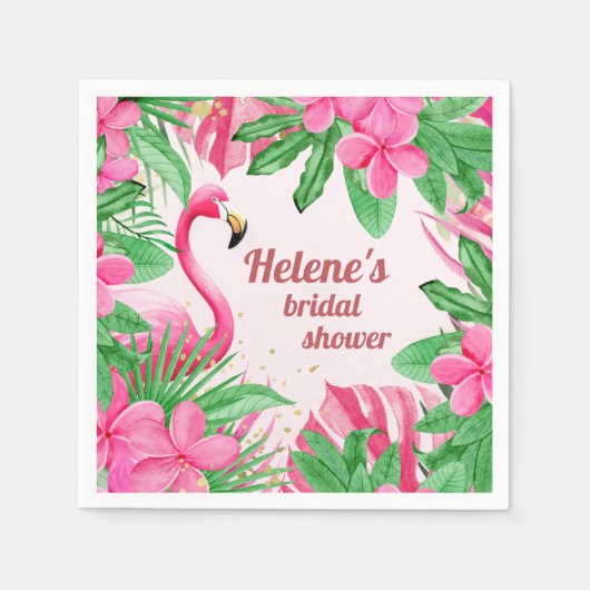 Flamingo Tropisch Roze Bloemige Bruidsdouche Servet (Voorkant)