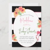Flamingo Tropisch Roze Zwart Streep Baby shower Kaart (Voorkant)