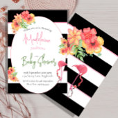 Flamingo Tropisch Roze Zwart Streep Baby shower Kaart