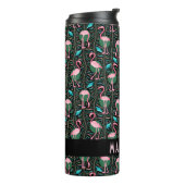 Flamingo Tropisch Schattige Zwart Roze Patroon Aan Thermosbeker (Gedraaid links)