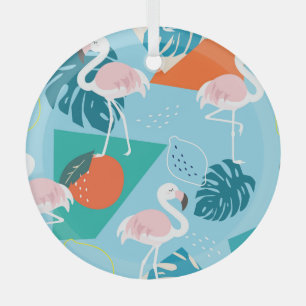 Flamingo Tropisch, Trendy  Patroon. Glas Ornament